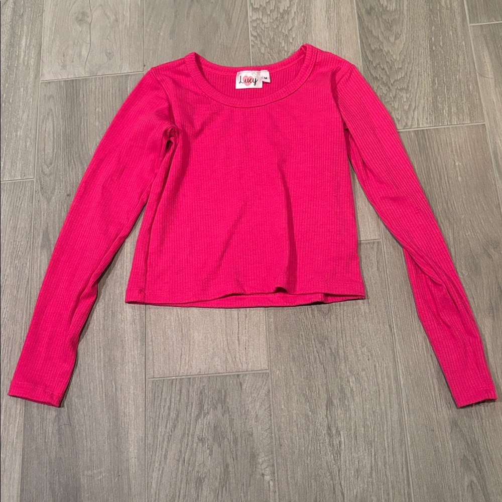 Lucy Girls Pink Ribbed Long Sleeve Size M